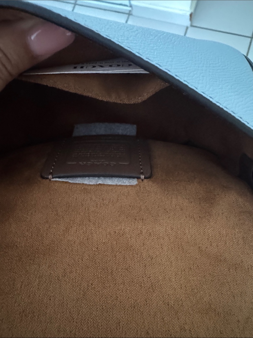 Coach Light Blue Gray Pebbled Leather Mini Top-Handle Crossbody - Picture 9 of 9